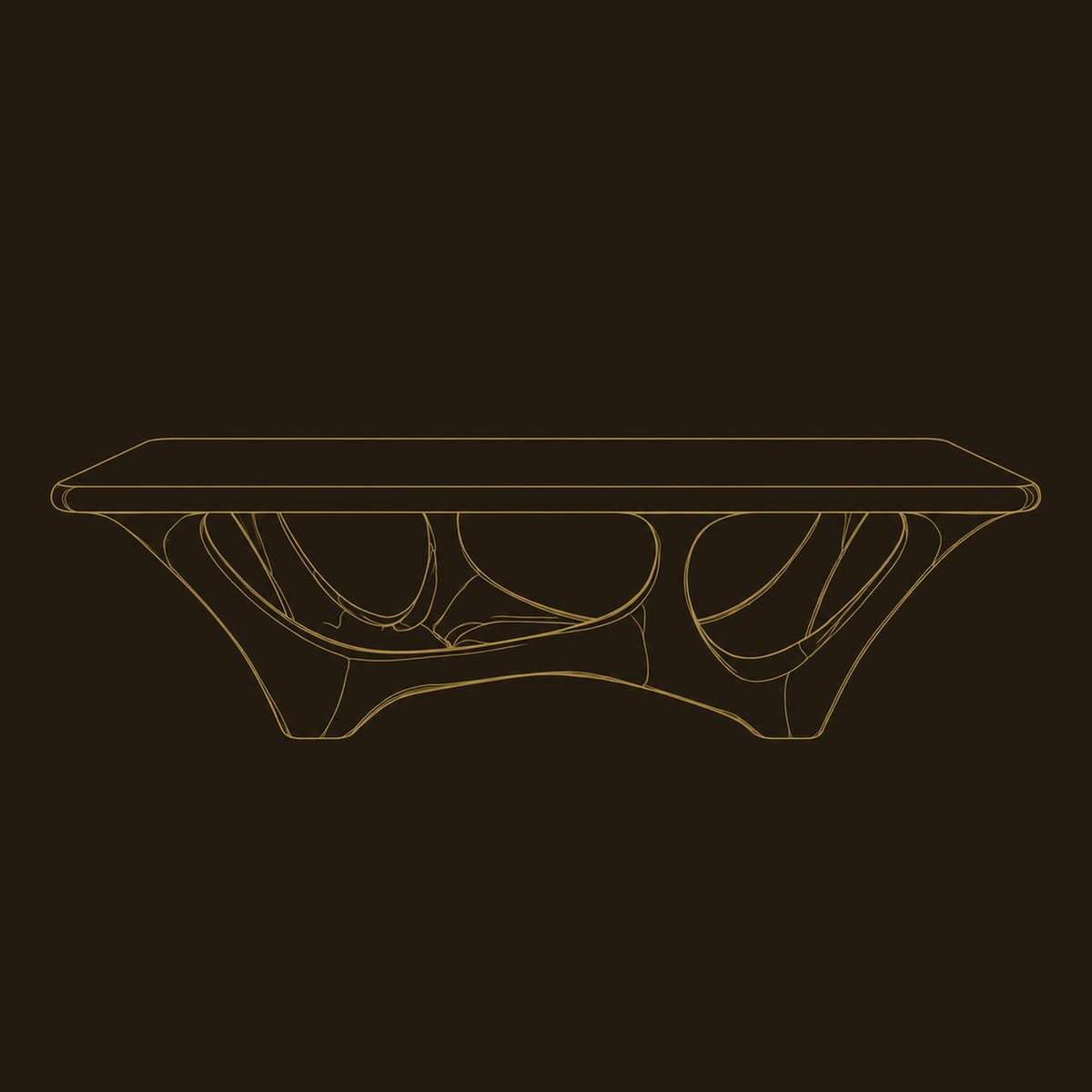 Rectangular Coffee Table With Slab Top And Branching Arched Base dimension diagram