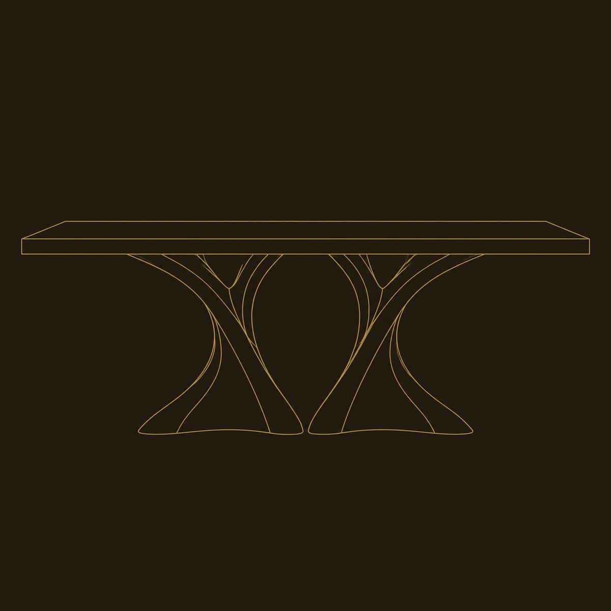 Rectangular Dining Table With Twin Hourglass Pedestal Legs dimension diagram
