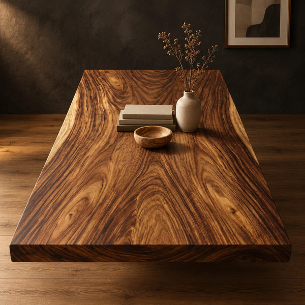 Rectangular Table Top With Bold Swirling Grain And Thick Edge