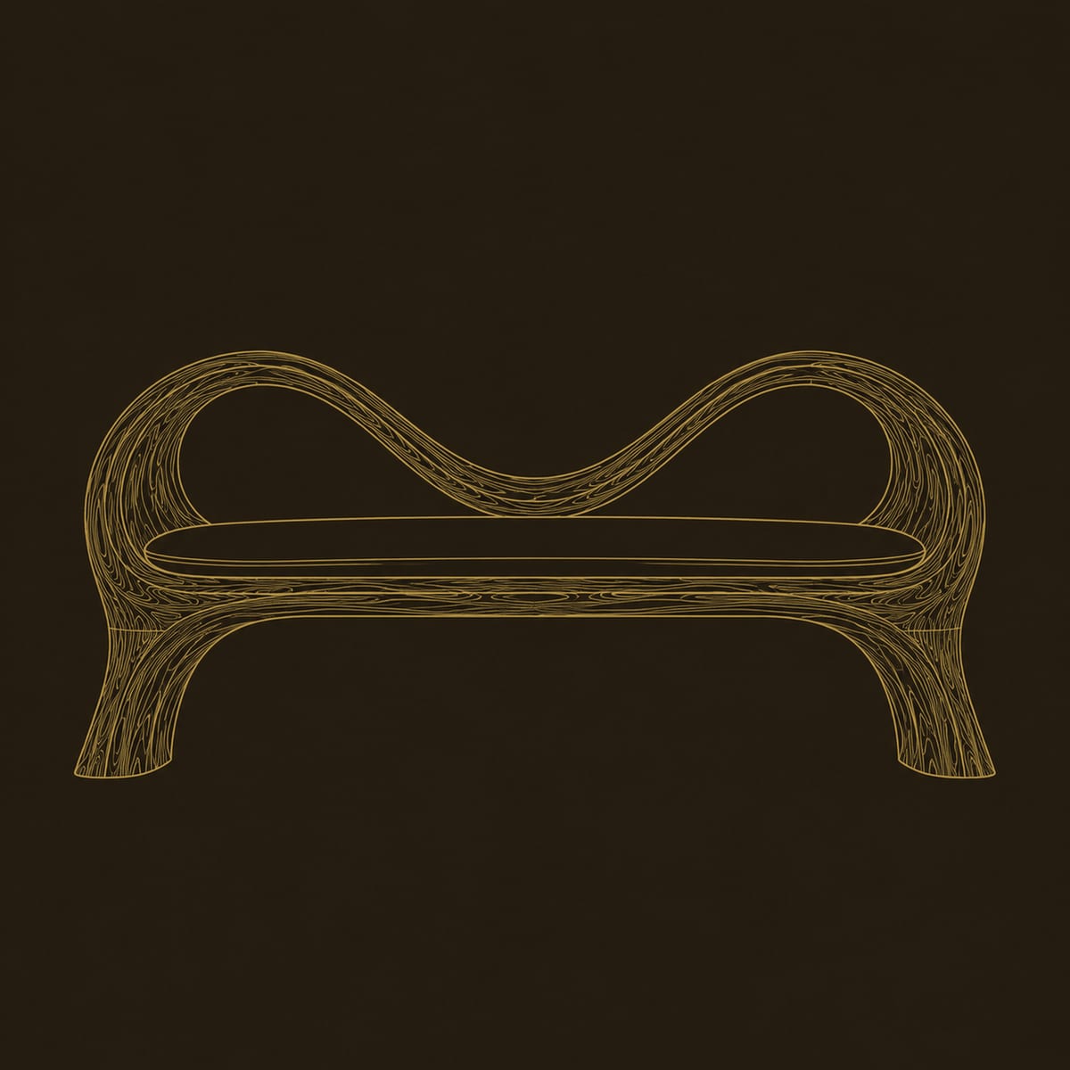 Ribbon Frame Bench With Wave Shaped Back And Cushioned Seat dimension diagram