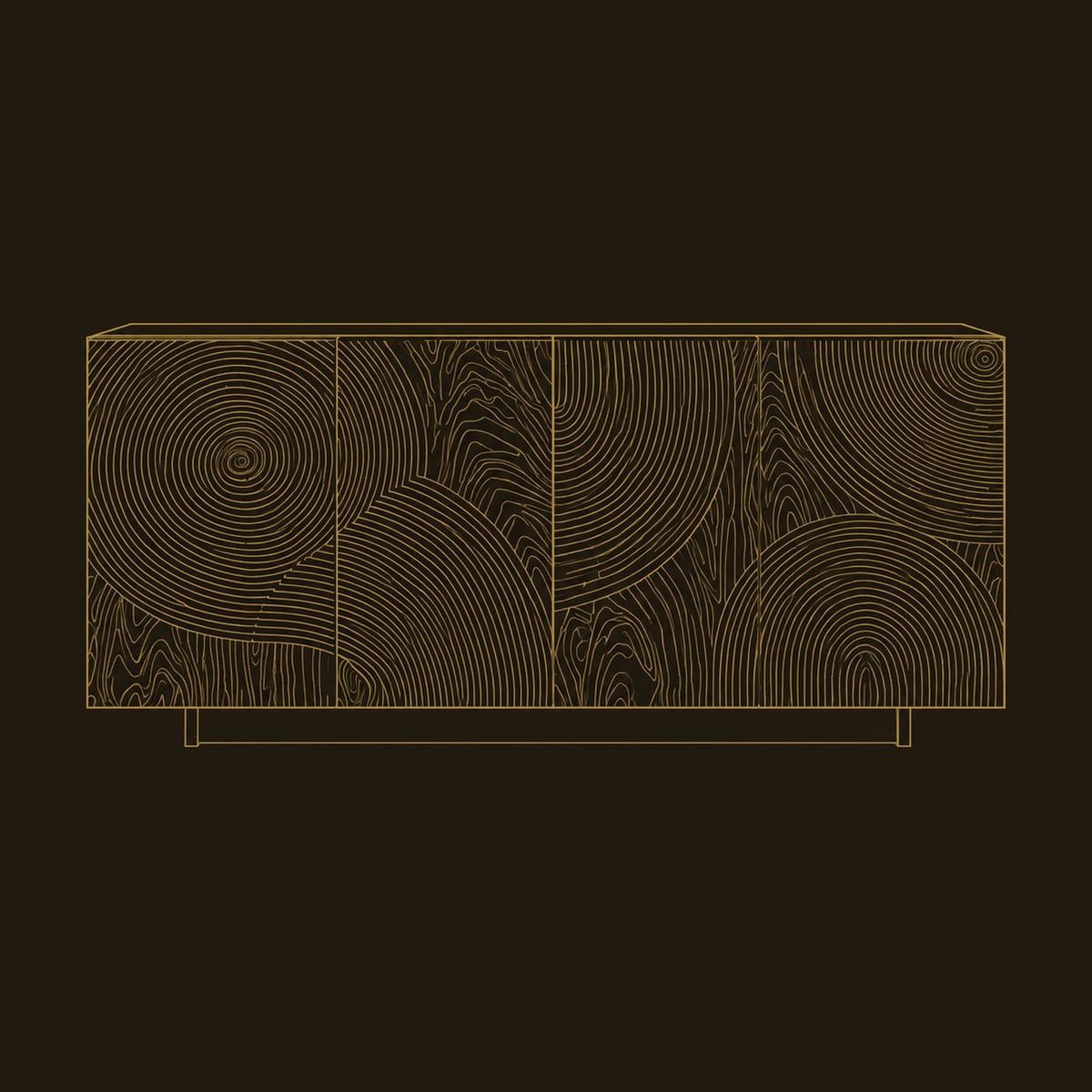 Ripple Carved Four Door Sideboard With Concentric Ring Pattern dimension diagram