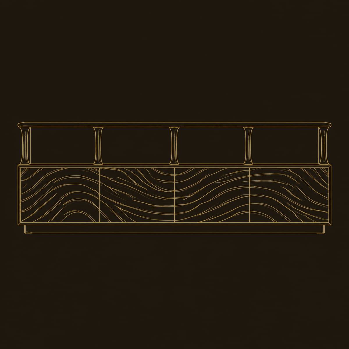 Ripple Carved TV Stand With Four Open Display Shelves dimension diagram