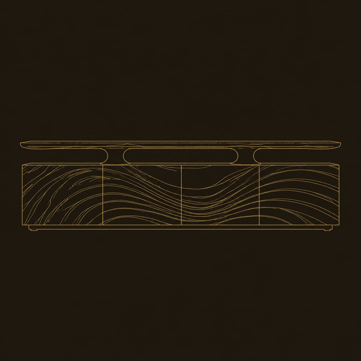 Rippled Wave Front TV Stand With Raised Top Shelf dimension diagram