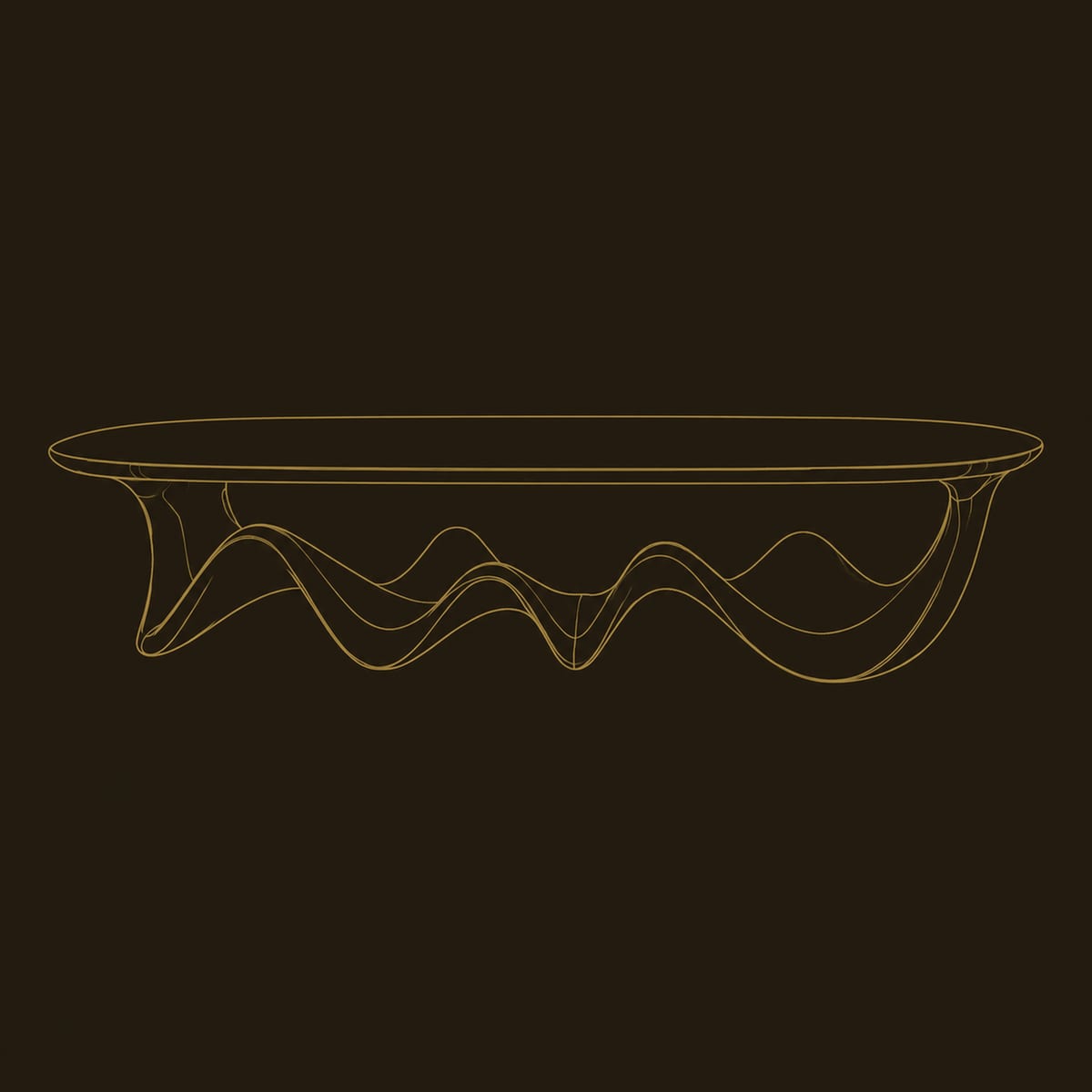 Rippling Wave Base Coffee Table With Freeform Oval Top dimension diagram