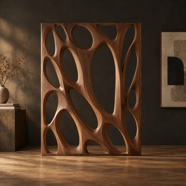 Room Divider Panel With Branching Ribs And Large Oval Openings