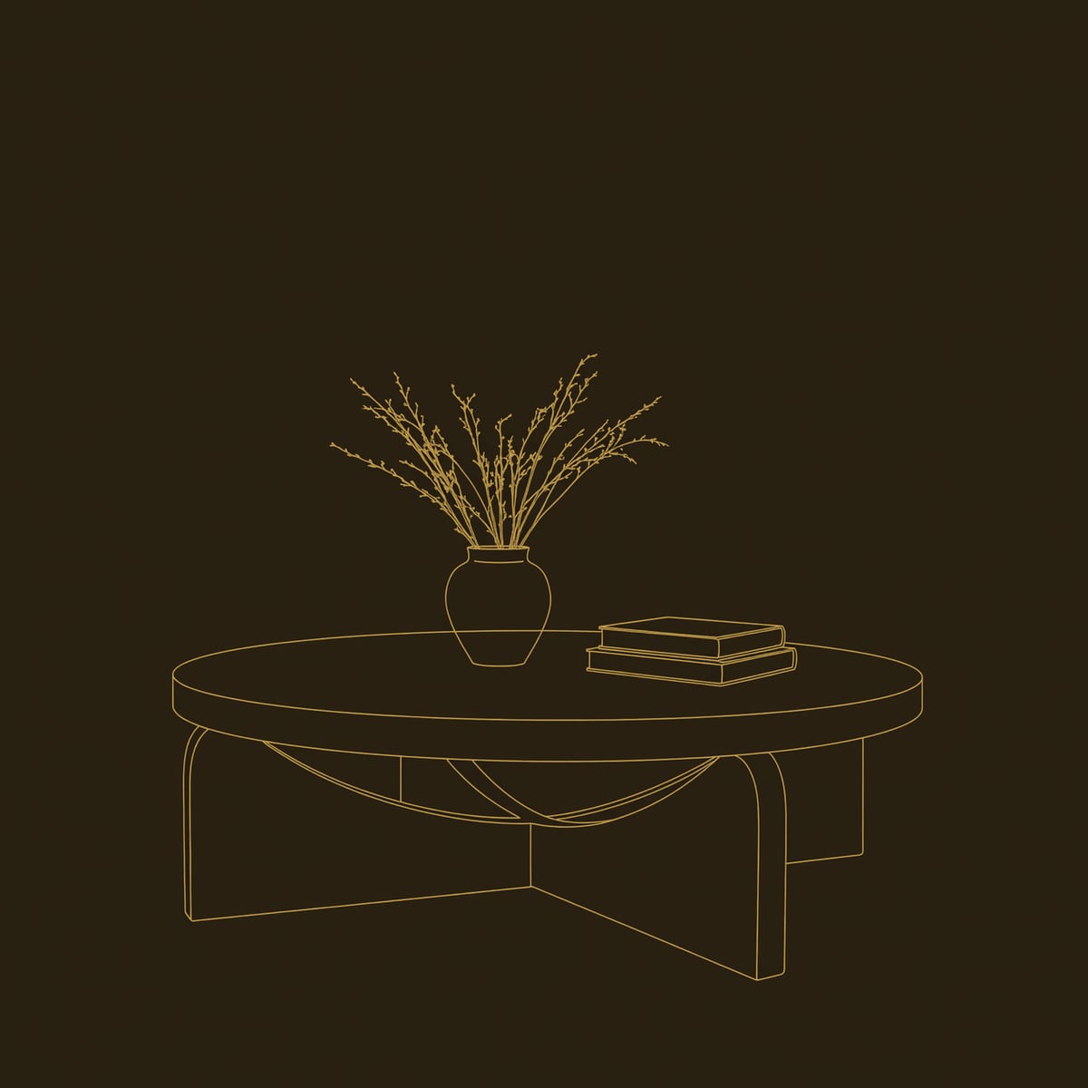 Round Coffee Table on a Crossed Plank Base, Solid Wood dimension diagram