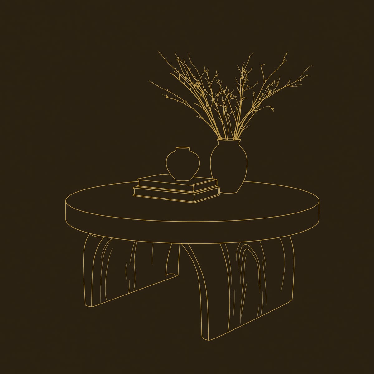 Round Coffee Table on Arched Legs, in Solid Hardwood dimension diagram