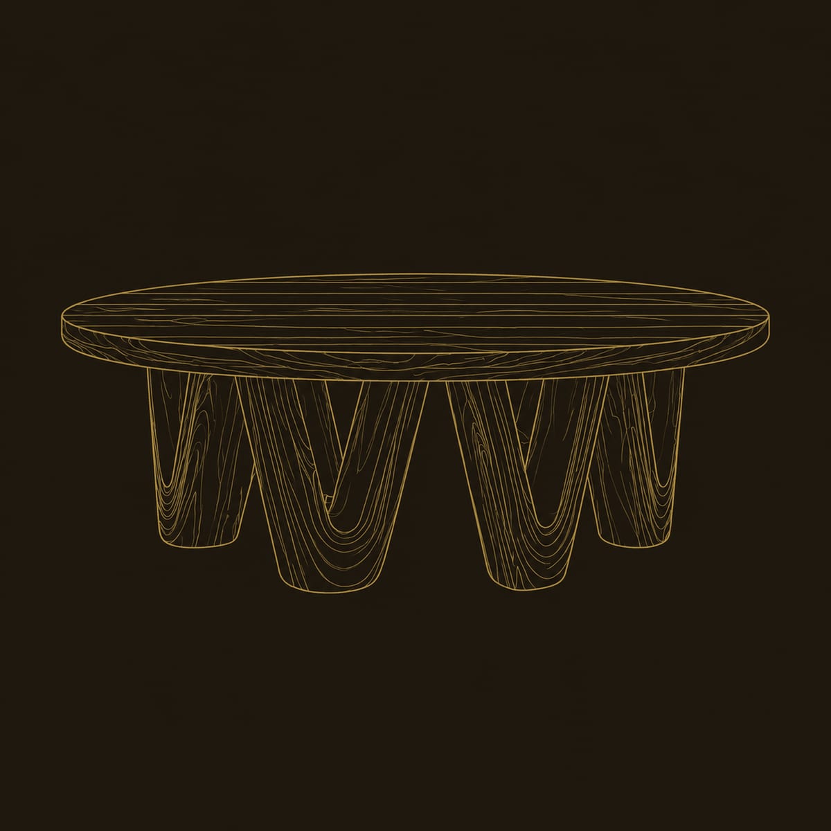 Round Coffee Table On Chunky V Shaped Legs With Wide Flat Top dimension diagram