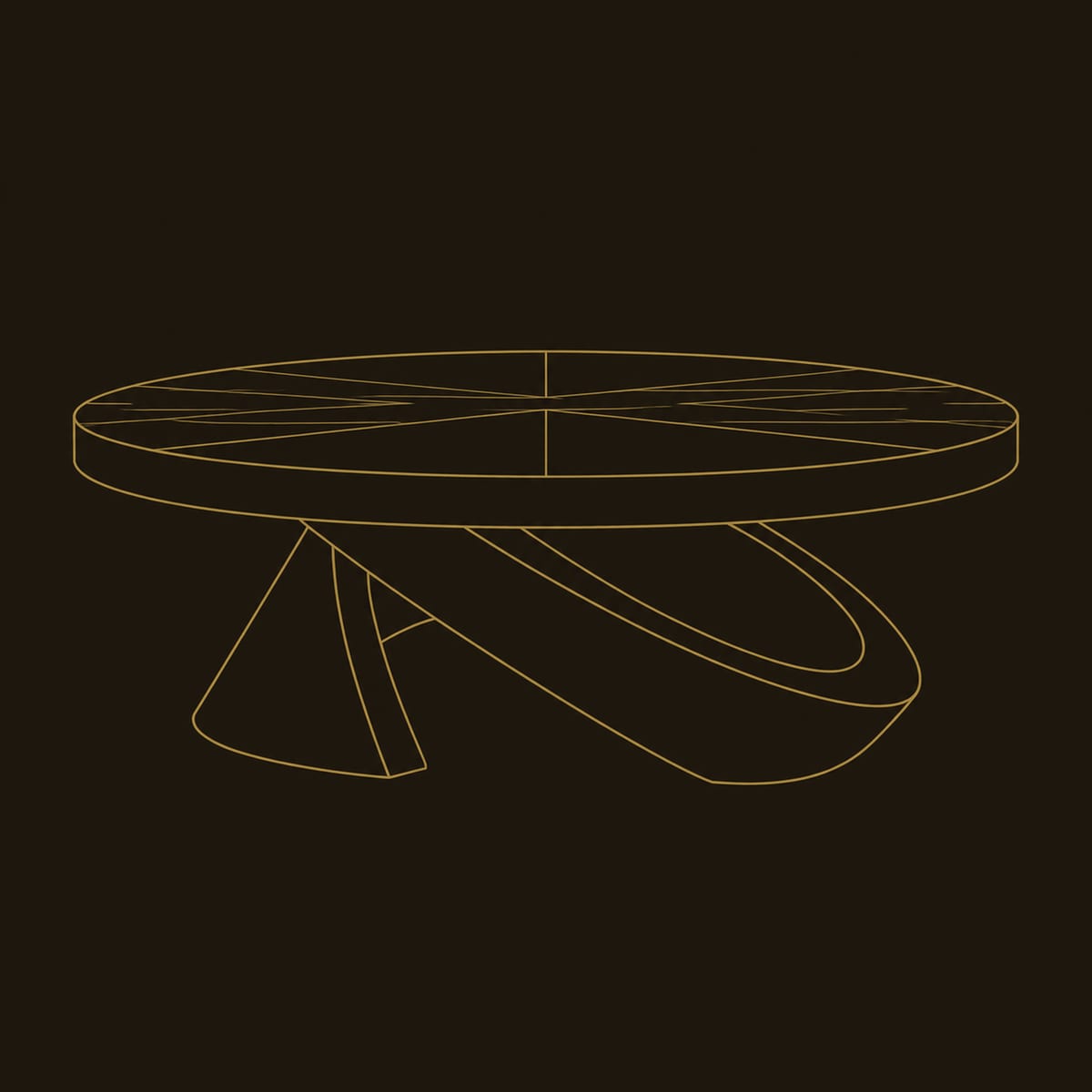 Round Coffee Table With Cone Foot And Tilted Open Loop Base dimension diagram