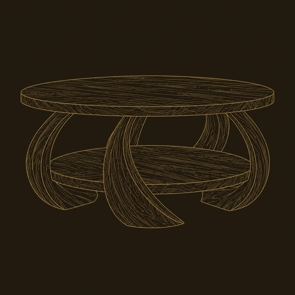Round Coffee Table With Crescent Legs And A Lower Shelf dimension diagram