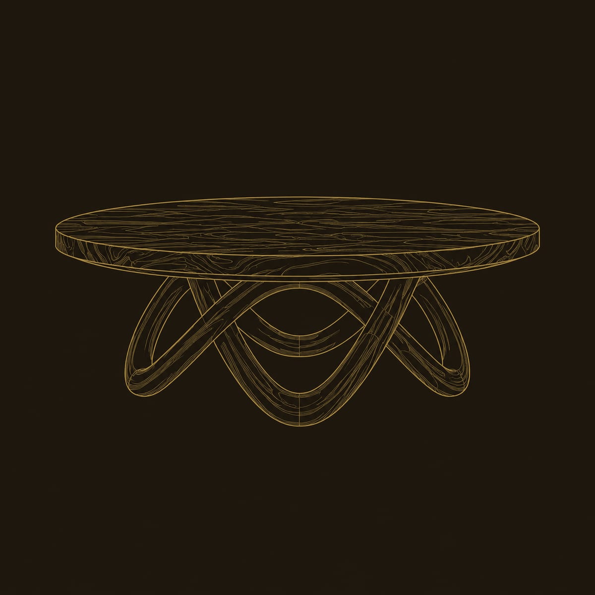 Round Coffee Table With Interlaced Looping Wood Base dimension diagram