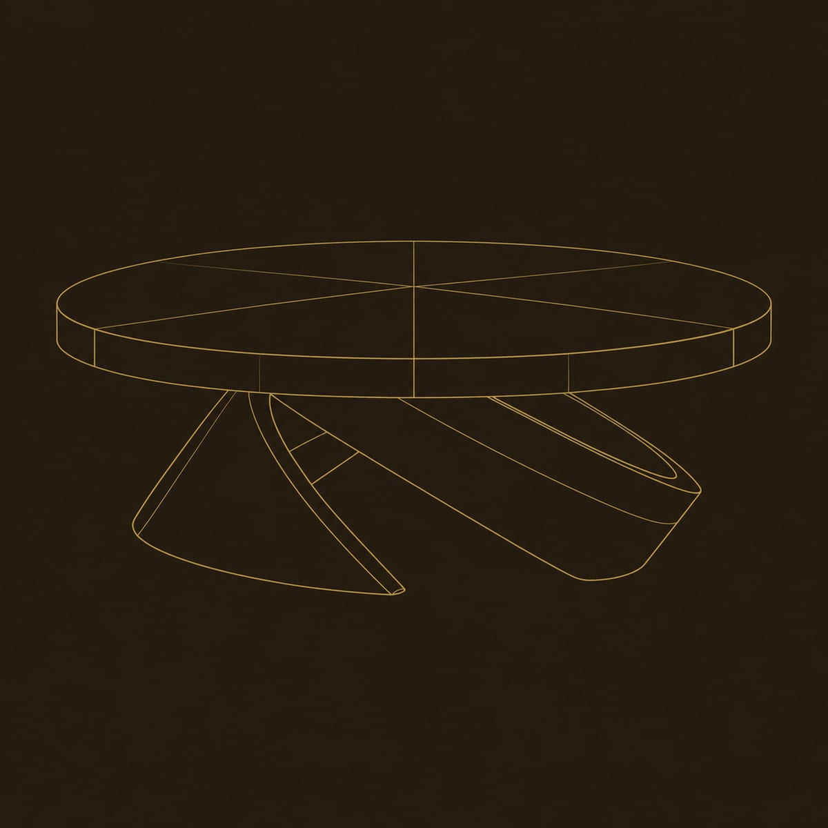 Round Coffee Table With Thick Top And Tilted Wedge Base dimension diagram