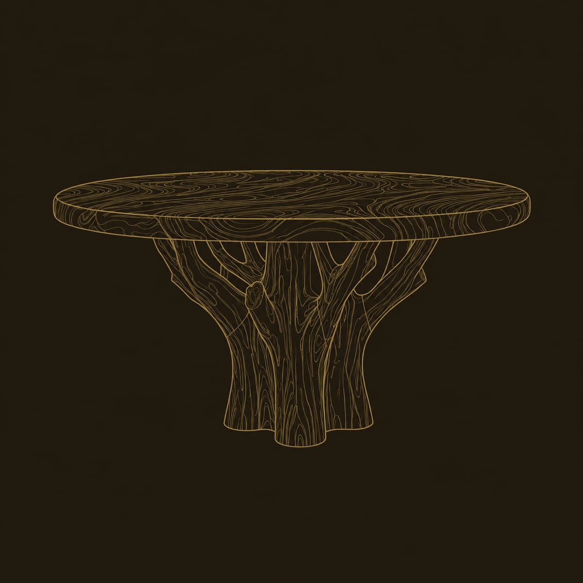 Round Dining Table On A Carved Tree Trunk Base dimension diagram