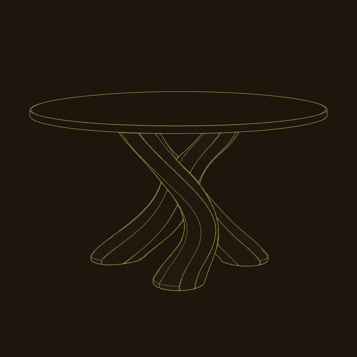 Round Dining Table On Two Crossed Twisting Branch Legs dimension diagram