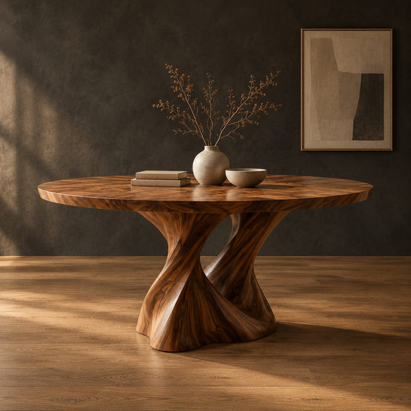 Round Dining Table With A Flared Twisted Pedestal