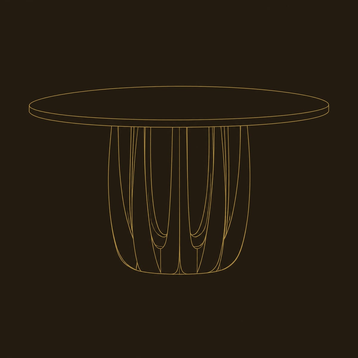 Round Dining Table With A Pedestal Of Arched Wood Columns dimension diagram