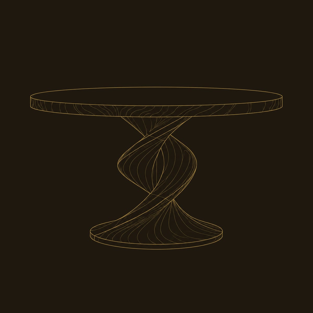 Round Dining Table With A Spiral Twist Base And Wide Foot dimension diagram