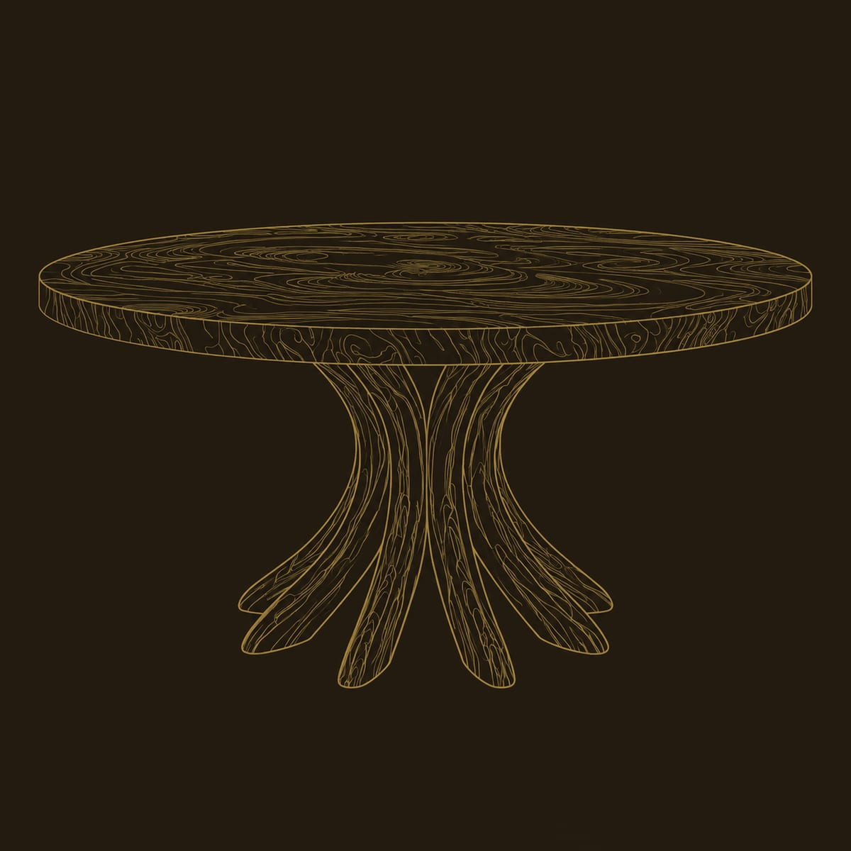 Round Dining Table With Flared Trunk Legs And Swirl Grain Top dimension diagram
