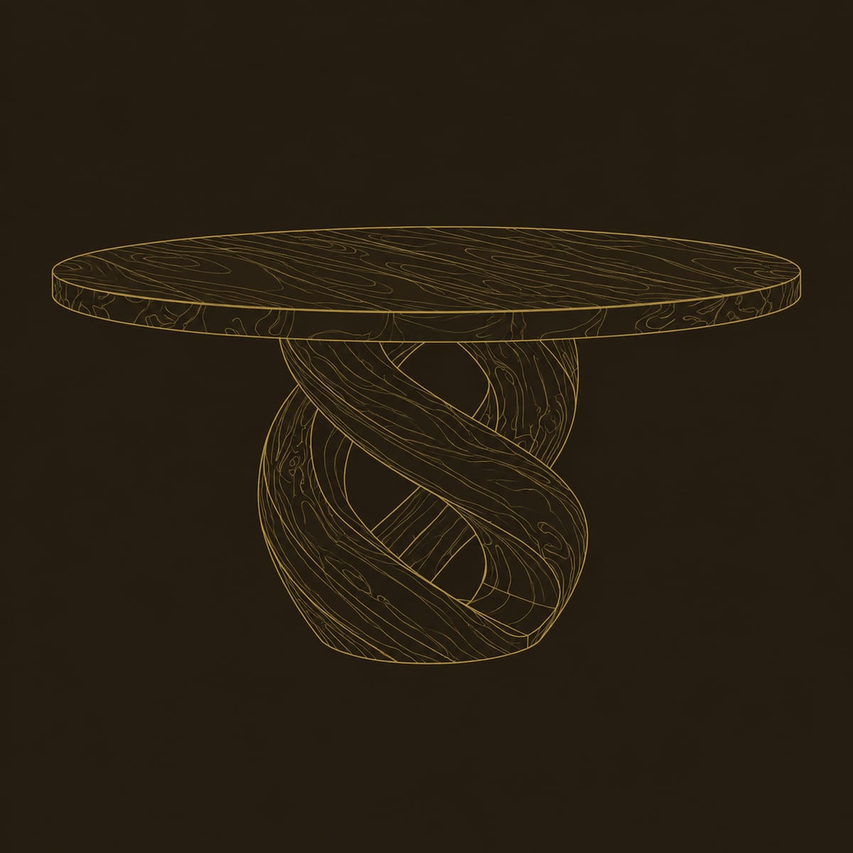 Round Dining Table With Interlocking Twisted Loop Pedestal dimension diagram