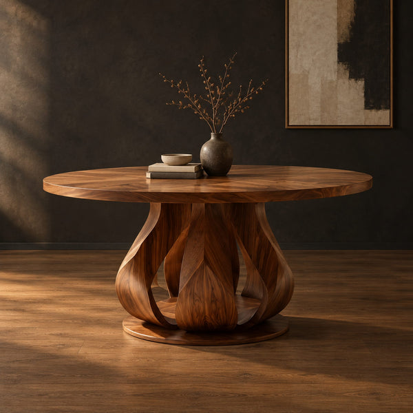 Round Dining Table With Petal Shaped Pedestal Base