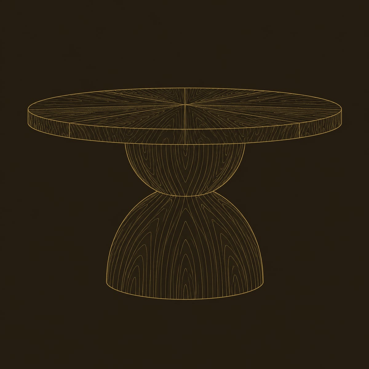Round Dining Table With Radiating Grain And Hourglass Base dimension diagram