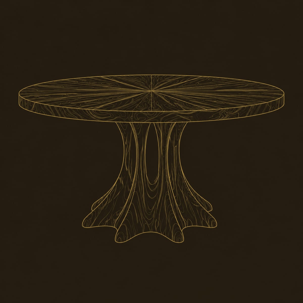 Round Dining Table With Sunburst Top And Root Pedestal dimension diagram