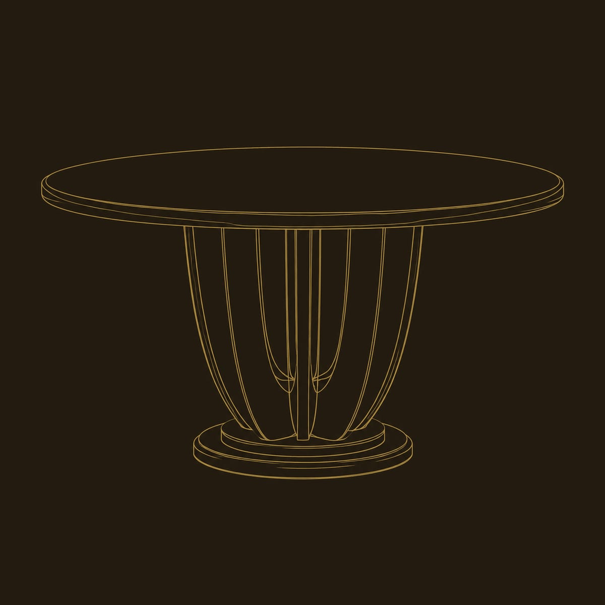 Round Dining Table With Tall Arched Blade Pedestal dimension diagram