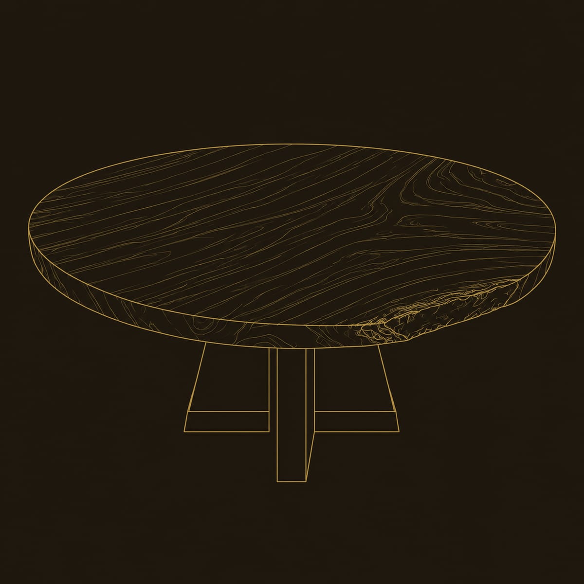 Round Live Edge Table Top With Swirling Dark Grain dimension diagram