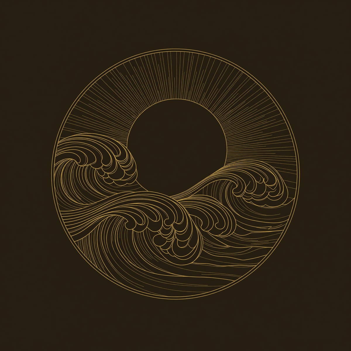 Round Sun and Waves Wall Relief Carved in Solid Wood dimension diagram