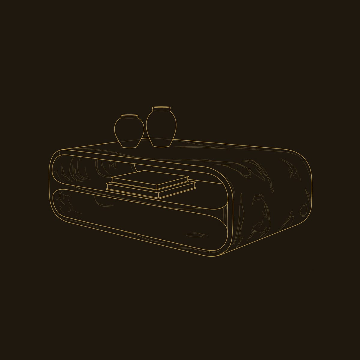 Rounded Capsule Coffee Table in Figured Hardwood dimension diagram