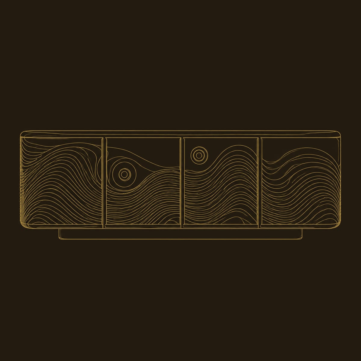 Rounded Sideboard with Wave and Ripple Carved Doors dimension diagram
