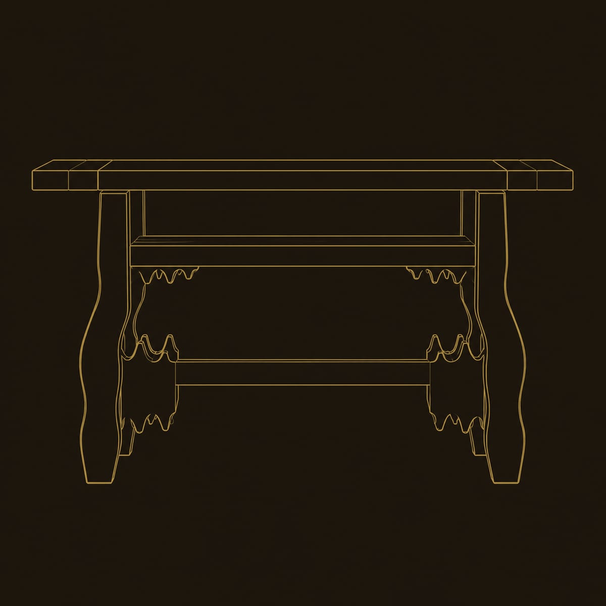 Rustic Plank Console Table With Cutout Slab Legs And Cross Rails dimension diagram