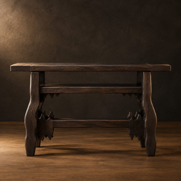 Rustic Plank Console Table With Cutout Slab Legs And Cross Rails