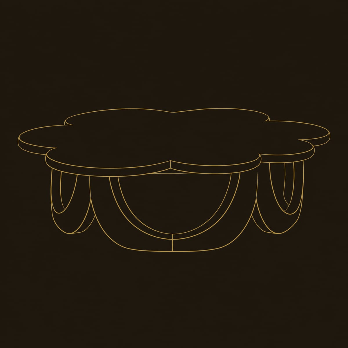 Scalloped Flower Coffee Table with Arched Panel Base dimension diagram