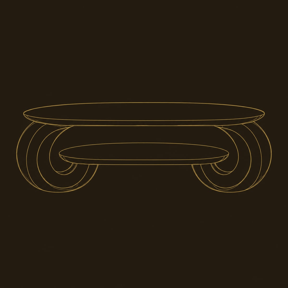 Scroll End Oval Coffee Table With A Lower Shelf Inside dimension diagram