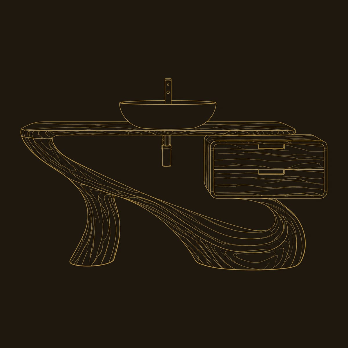 Sculpted Bathroom Vanity With Flowing Base And Two Drawers dimension diagram