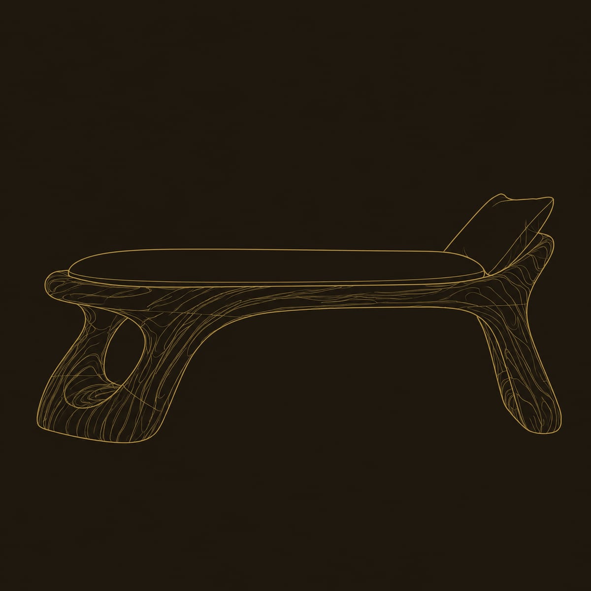 Sculpted Bench With A Cushioned Seat And Open Loop Legs dimension diagram