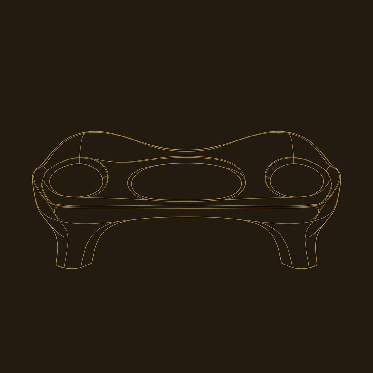 Sculpted Bench With Three Oval Openings And Thick Splayed Legs dimension diagram