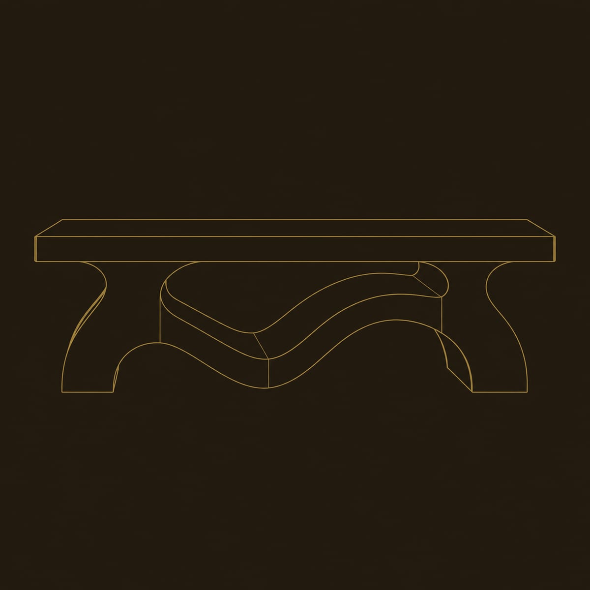 Sculpted Coffee Table Wave Ribbon Base Thick Slab Top dimension diagram