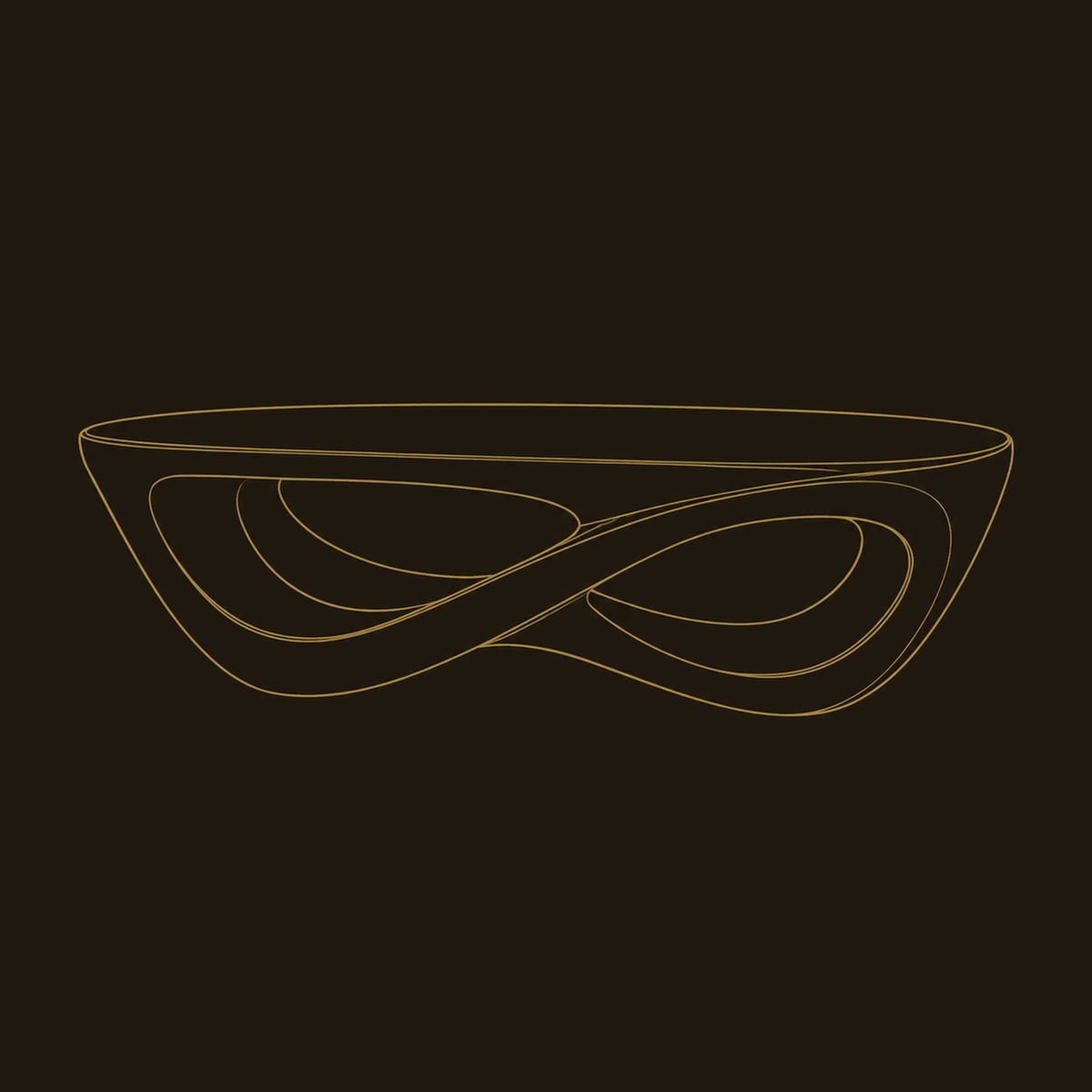 Sculpted Coffee Table With Twisting Figure Eight Loop Base dimension diagram