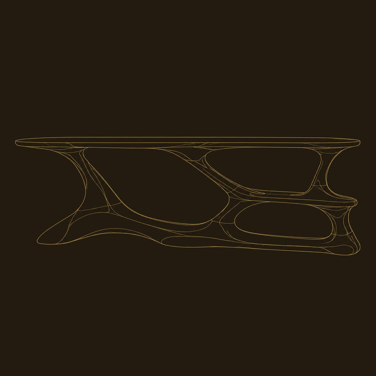 Sculpted Desk With Open Flowing Base And A Small Shelf dimension diagram