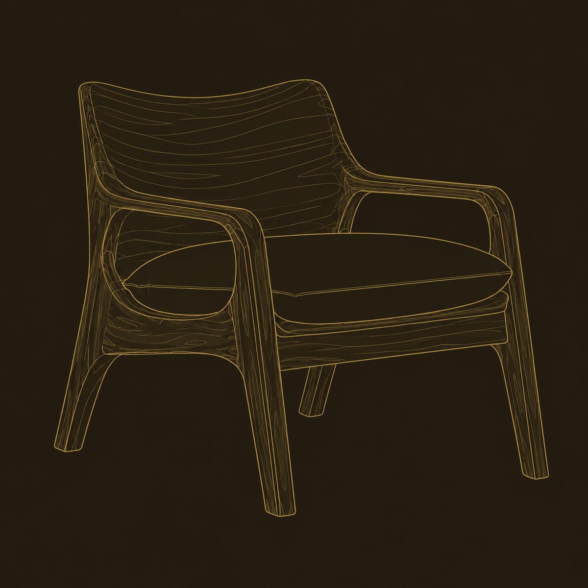 Sculpted Lounge Chair With Looped Arms, Angled Legs dimension diagram