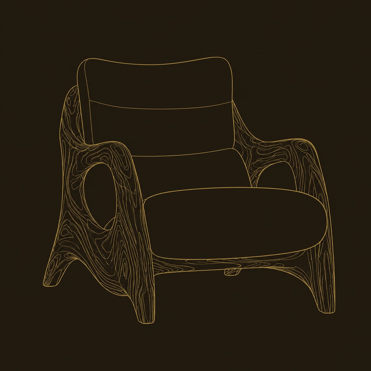 Sculpted Lounge Chair With Open Side Loops And Swept Feet dimension diagram