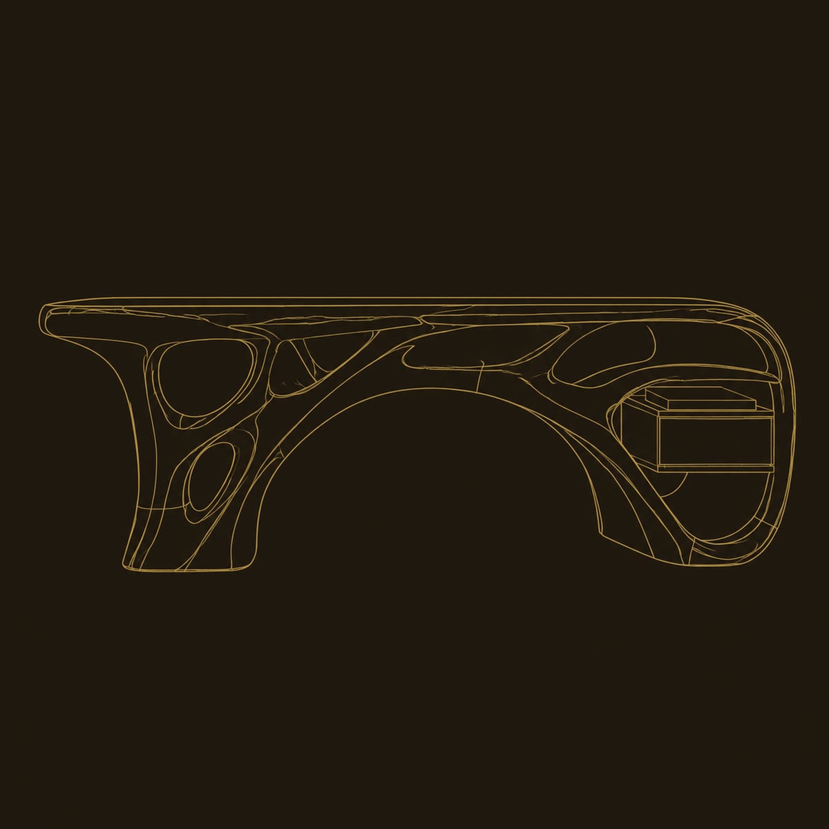 Sculpted Root Base Desk With Flowing Top And Side Niche dimension diagram