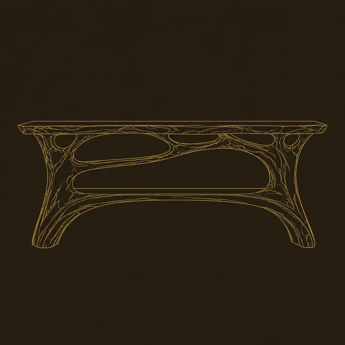 Sculpted Shoe Bench With Root Style Supports And Lower Shelf dimension diagram