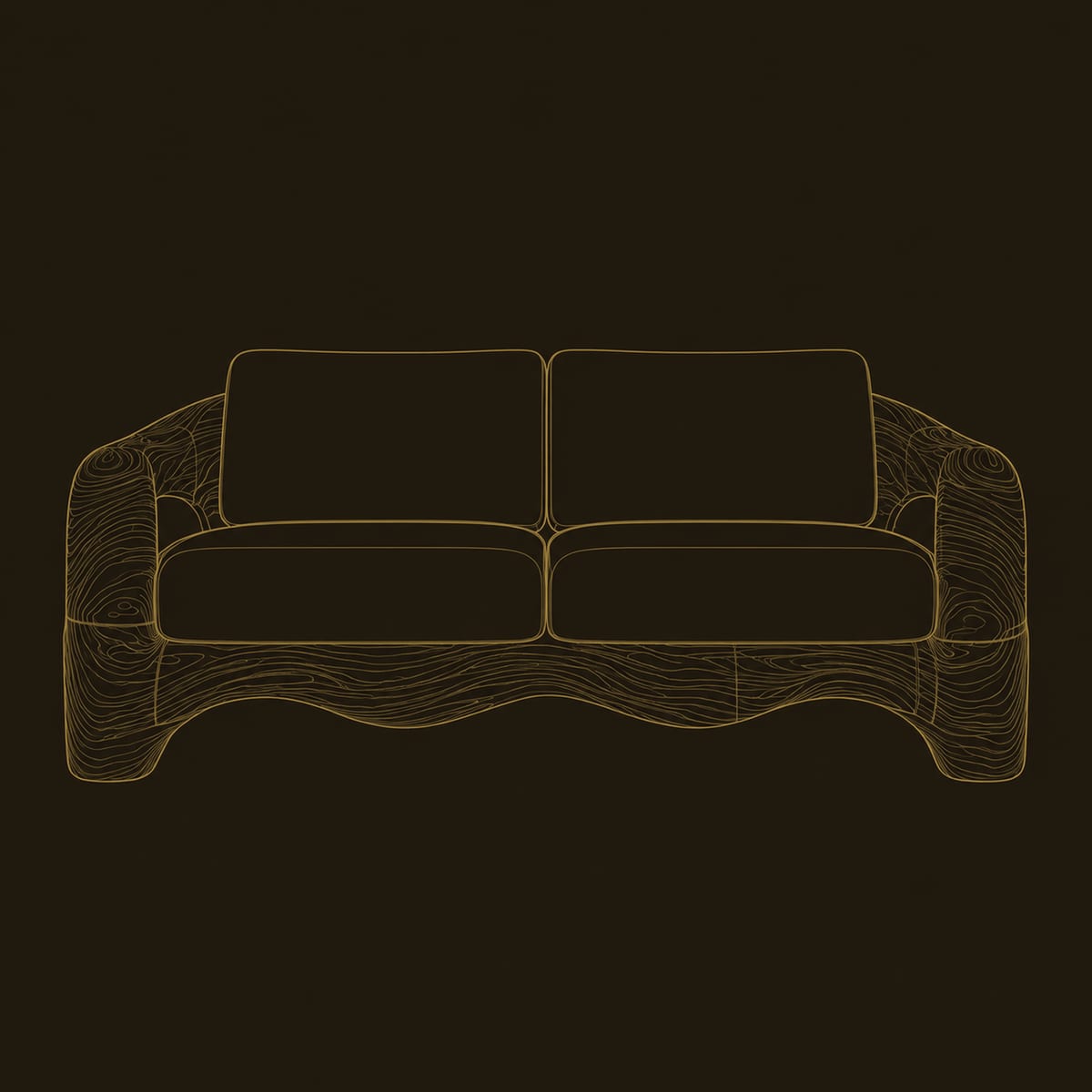 Sculpted Sofa With Oval Arm Openings And Wavy Base Edge dimension diagram