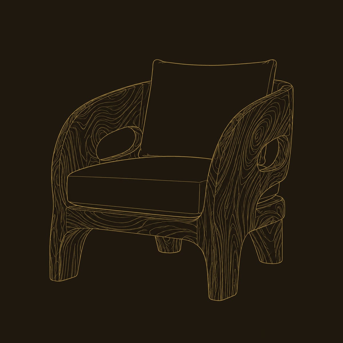 Sculpted Swirl Grain Chair With Open Oval Side Cutouts dimension diagram