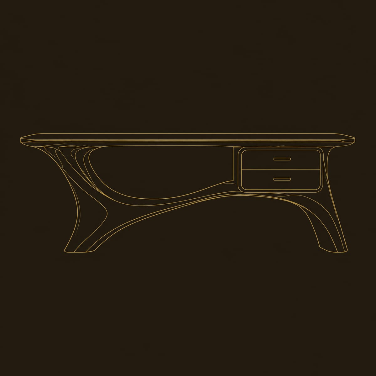 Sculpted Swooping Base Writing Desk, Two Drawer Unit dimension diagram