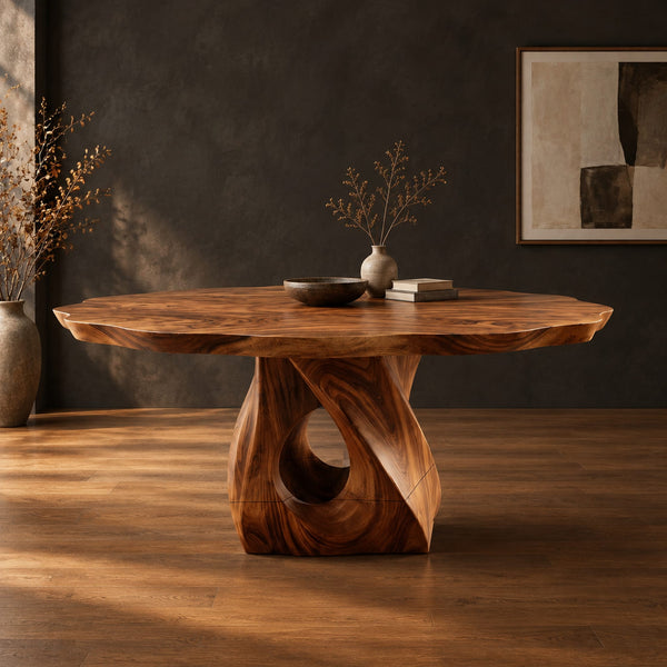 Sculpted Twist Pedestal Dining Table, Waved Edge Top