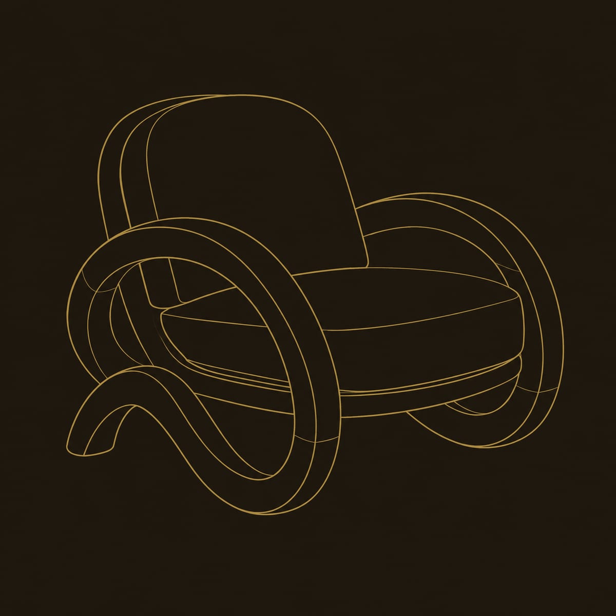 Sculptural Lounge Chair with Looping Rounded Arms dimension diagram